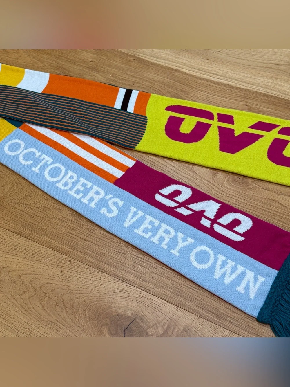 October's Very Own OVO Owl Scarf Orange Yellow Blue Winter Scarf Toque Drake